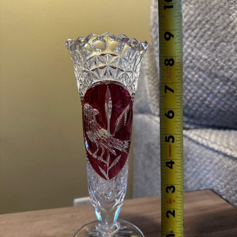 Vintage Hofbauer Byrdes German Lead Crystal Glass Ruby Red Bird Vase